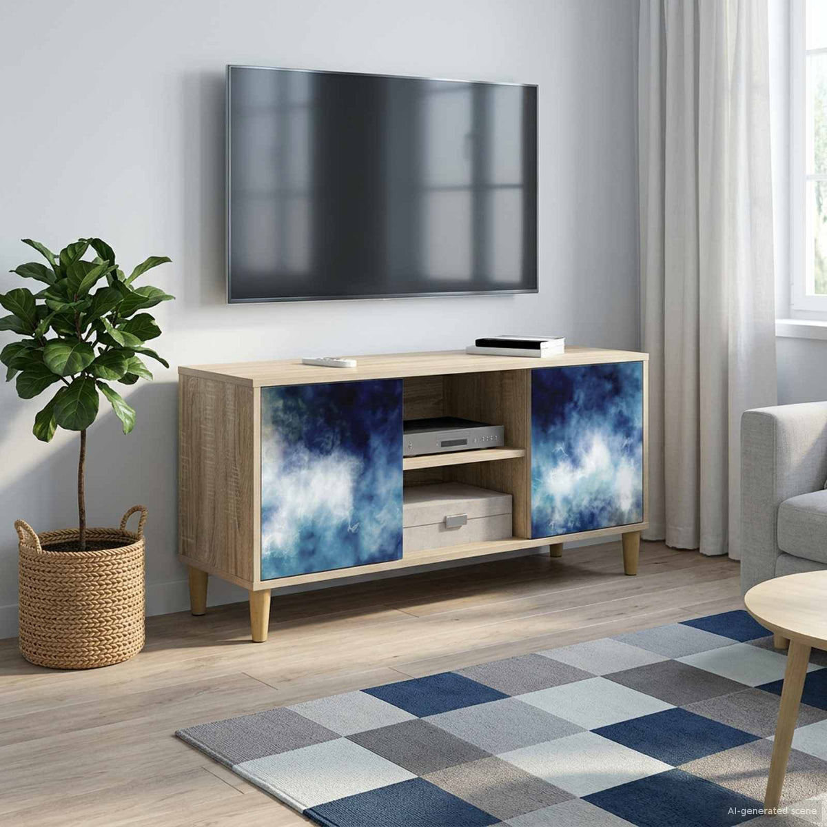 TV Cabinet BONN 102 x 33 x 50 cm Sonoma Engineered Wood Blue marble print