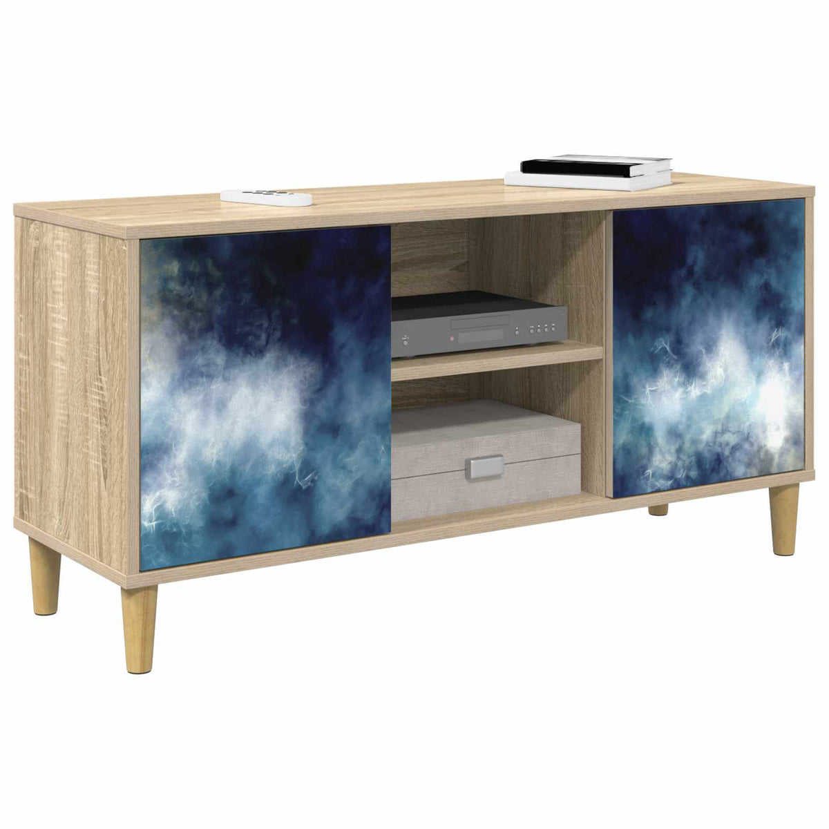 TV Cabinet BONN 102 x 33 x 50 cm Sonoma Engineered Wood Blue marble print