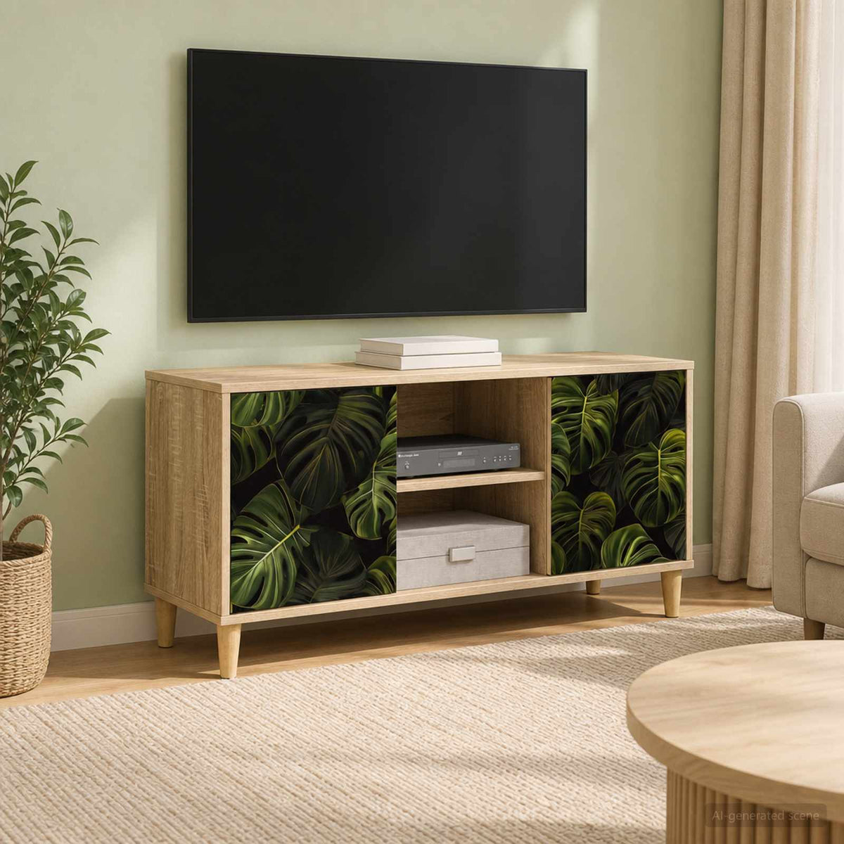TV Cabinet BONN 102 x 33 x 50 cm Sonoma Engineered Wood Palm leave print