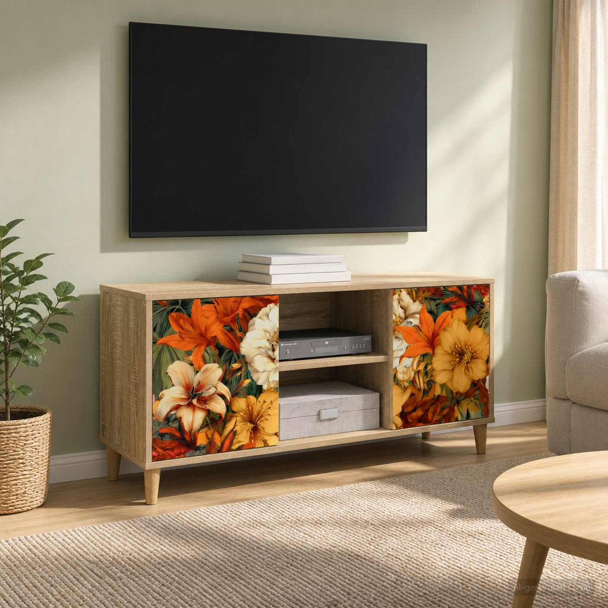 TV Cabinet BONN 102 x 33 x 50 cm Sonoma Engineered Wood Lily print