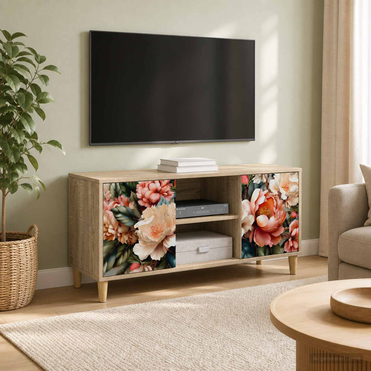 TV Cabinet BONN 102 x 33 x 50 cm Sonoma Engineered Wood Light peony print