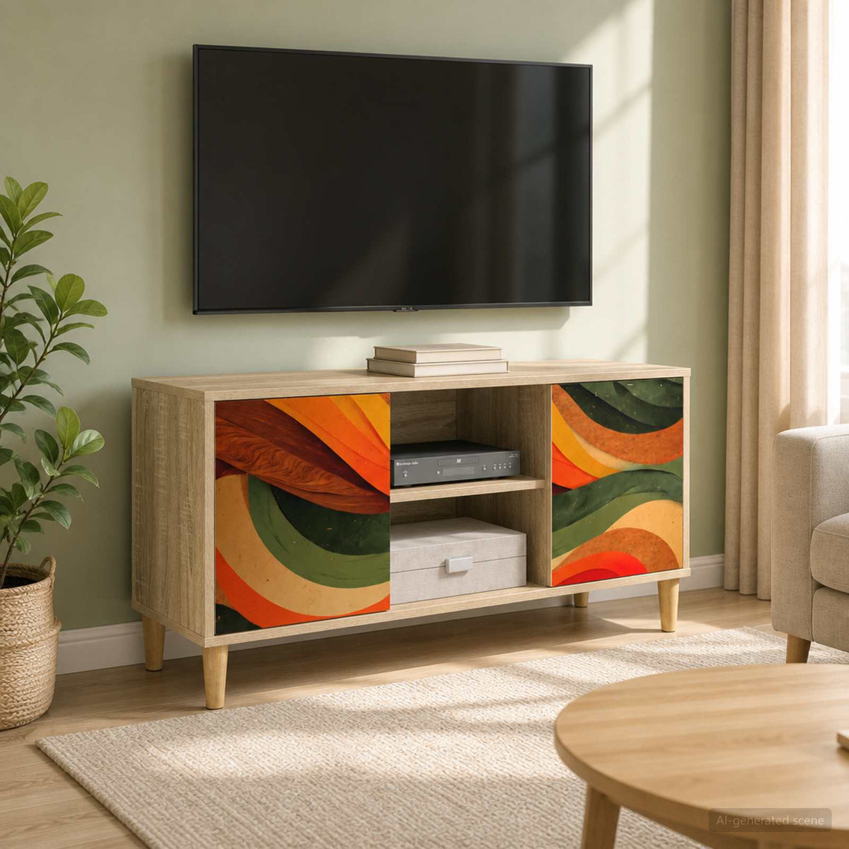 TV Cabinet BONN 102 x 33 x 50 cm Sonoma Engineered Wood Retro wave print