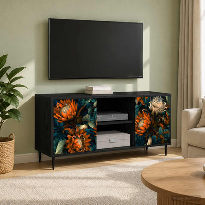 TV Cabinet BONN 102 x 33 x 51 cm Black Oak Engineered Wood Orange print