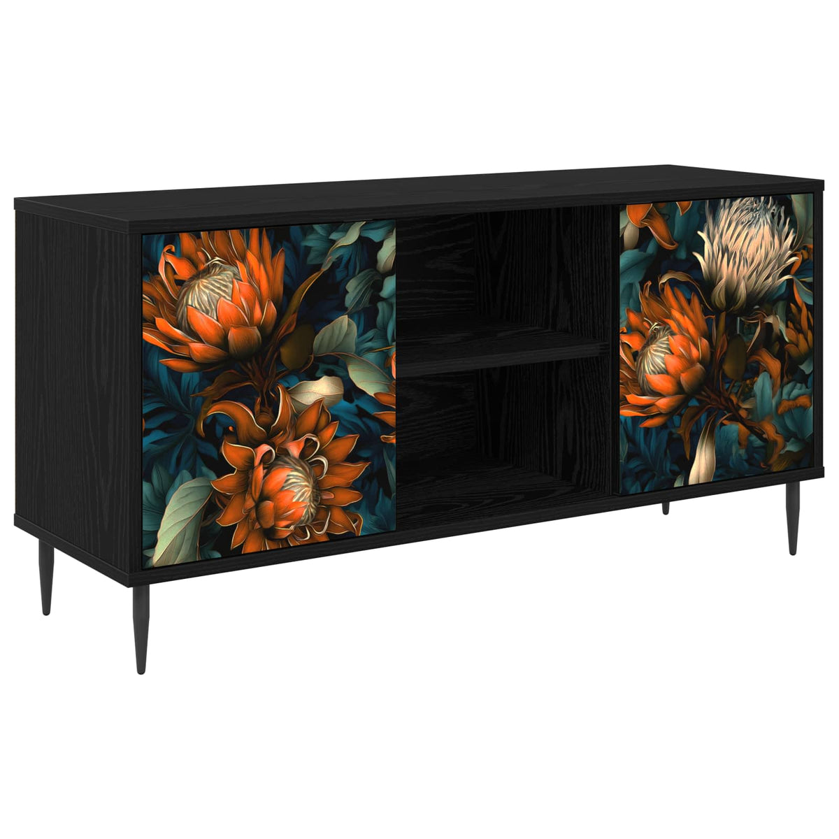 TV Cabinet BONN 102 x 33 x 51 cm Black Oak Engineered Wood Orange print