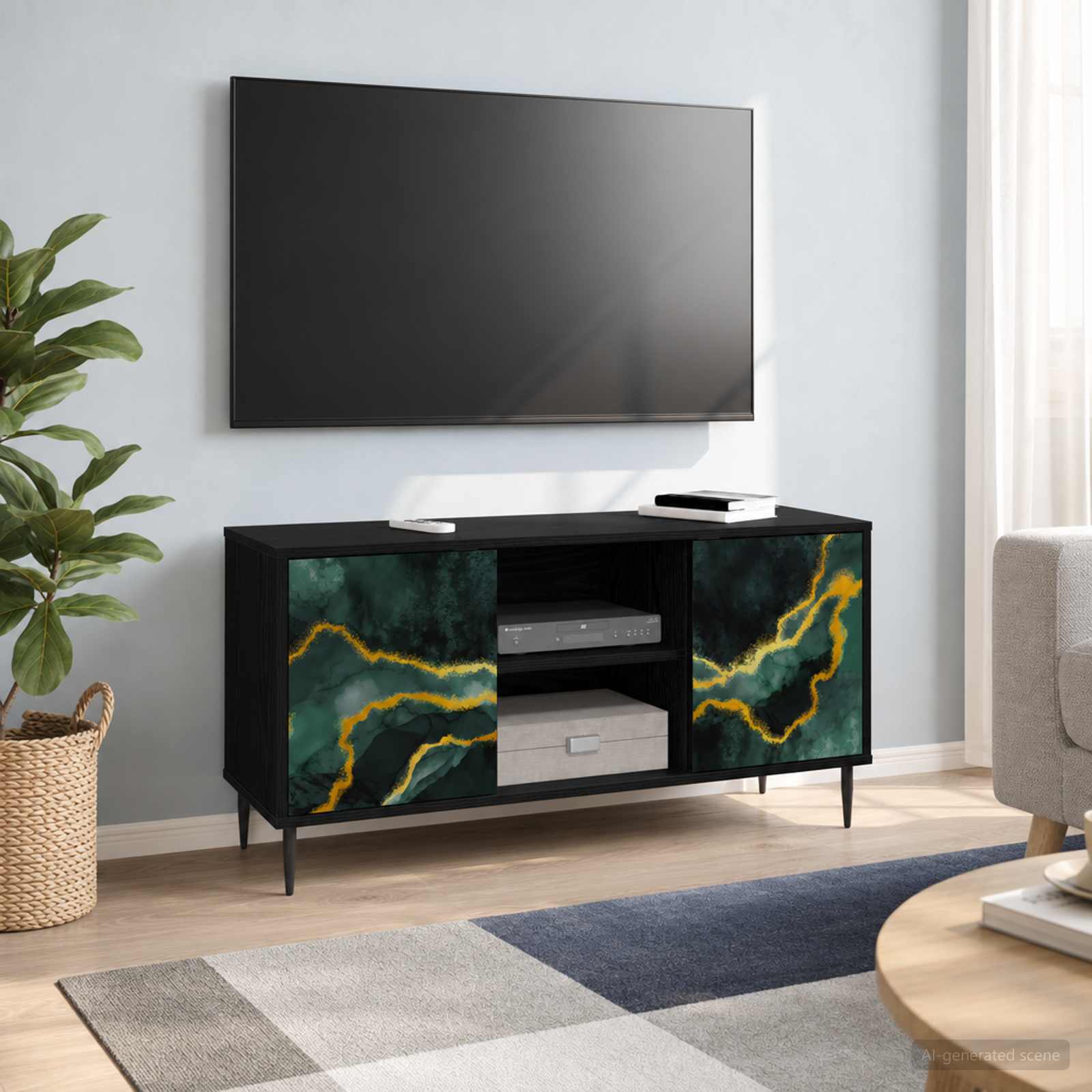 vidaXL TV Cabinet WIJHE 102 x 33 x 51 cm Black Oak Engineered Wood 1