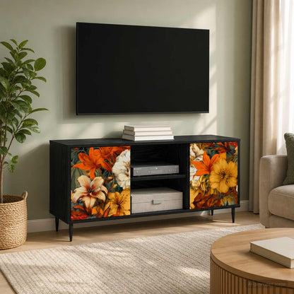 TV Cabinet BONN 102 x 33 x 51 cm Black Oak Engineered Wood Lily print