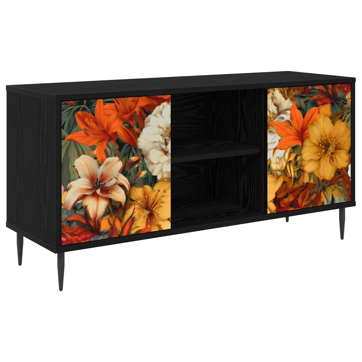 TV Cabinet BONN 102 x 33 x 51 cm Black Oak Engineered Wood Lily print