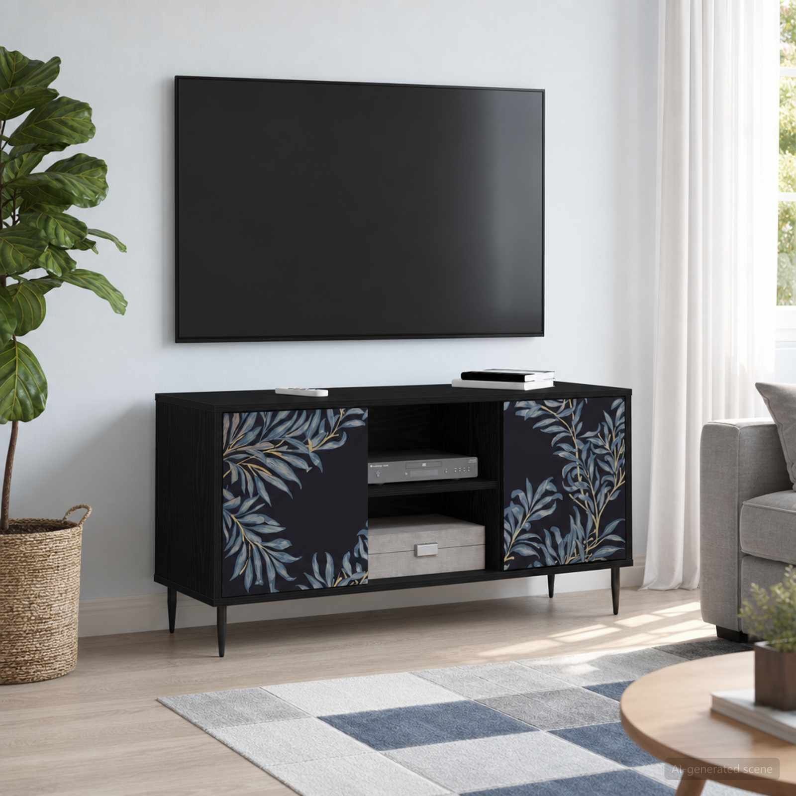 vidaXL TV Cabinet DOKKUM 102 x 33 x 51 cm Black Oak Engineered Wood 1