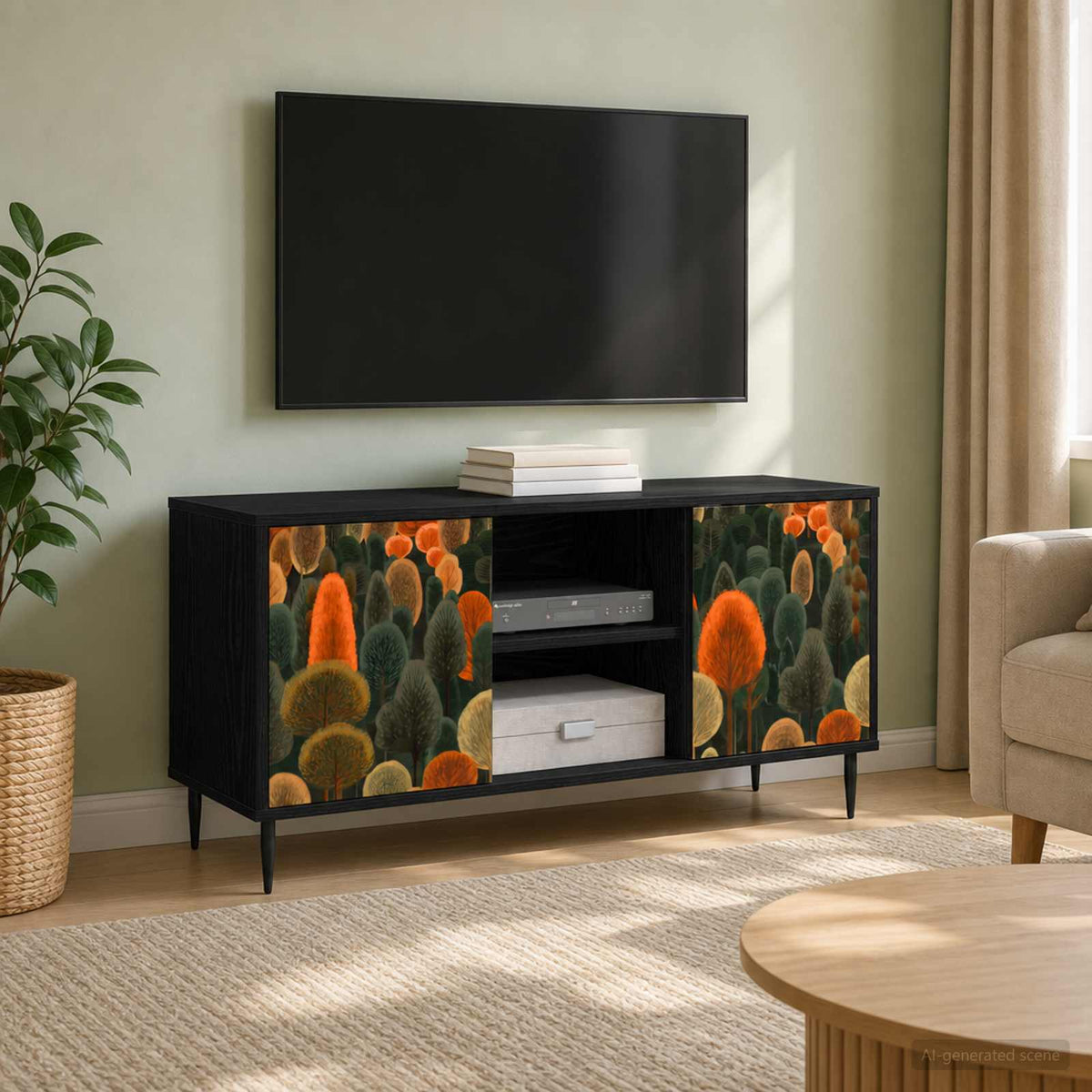 TV Cabinet BONN 102 x 33 x 51 cm Black Oak Engineered Wood Forest print