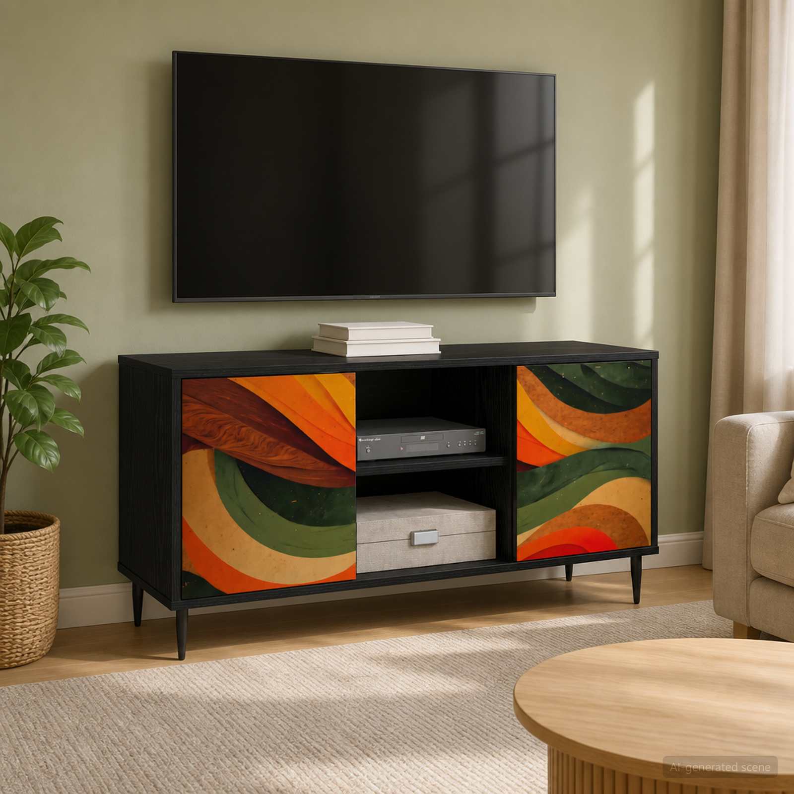 vidaXL TV Cabinet BONN 102 x 33 x 51 cm Black Oak Engineered Wood 1