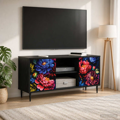 TV Cabinet BONN 102 x 33 x 51 cm Black Oak Engineered Wood Dark peony print