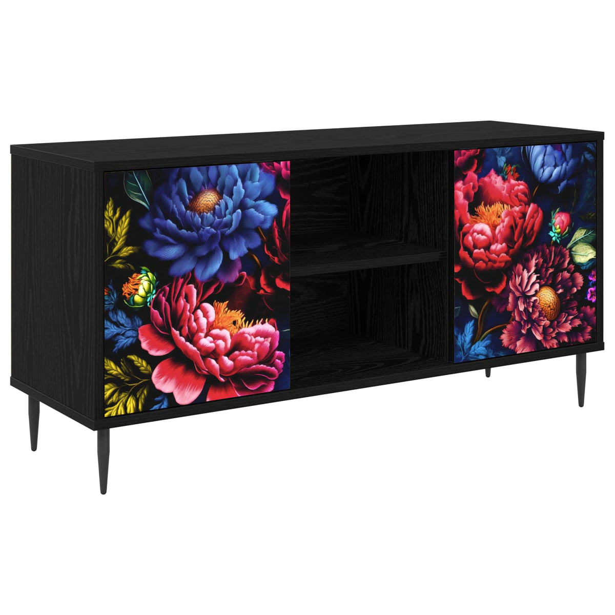 TV Cabinet BONN 102 x 33 x 51 cm Black Oak Engineered Wood Dark peony print