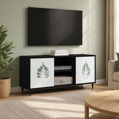 TV Cabinet BONN 102 x 33 x 51 cm Black Oak Engineered Wood Green leave print