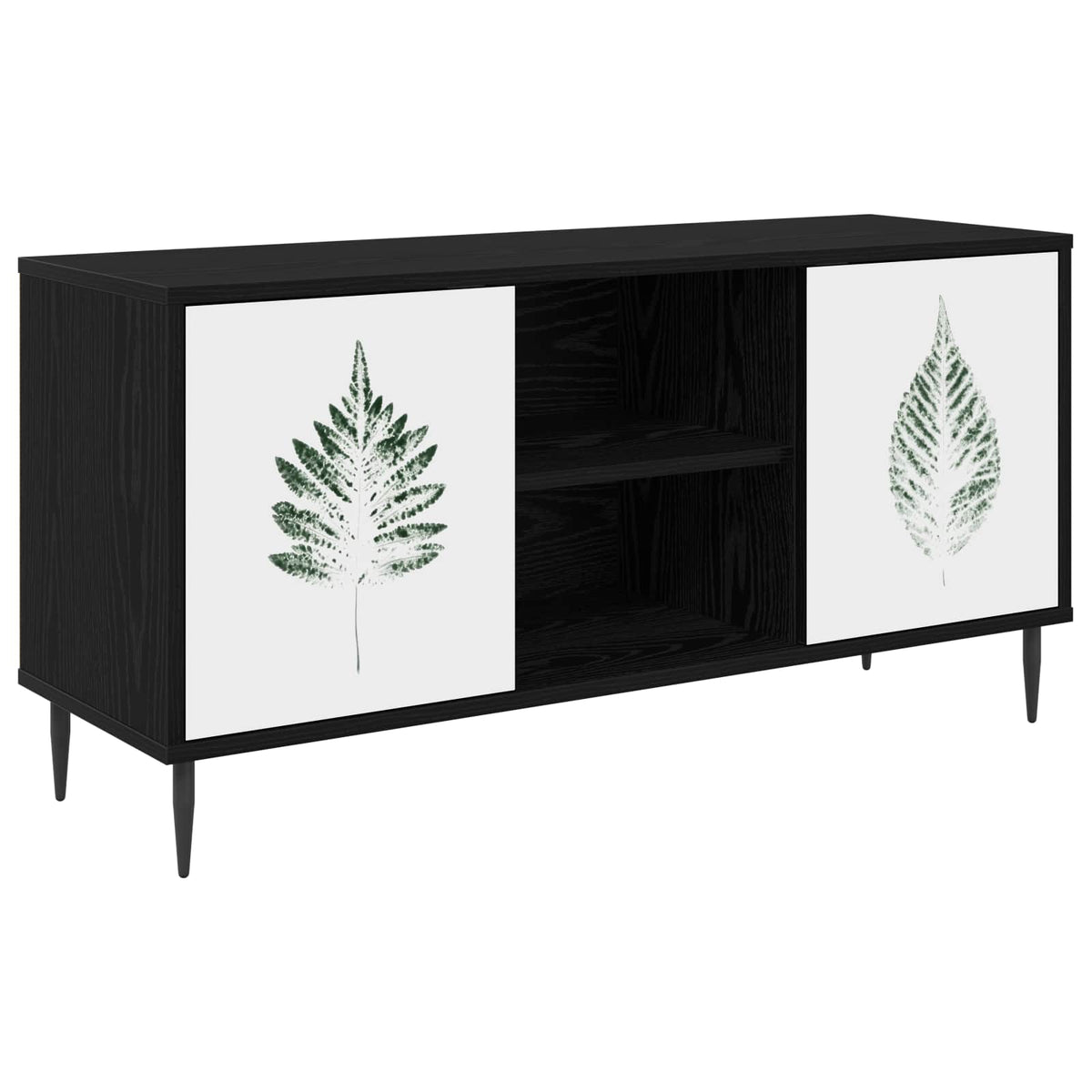 TV Cabinet BONN 102 x 33 x 51 cm Black Oak Engineered Wood Green leave print