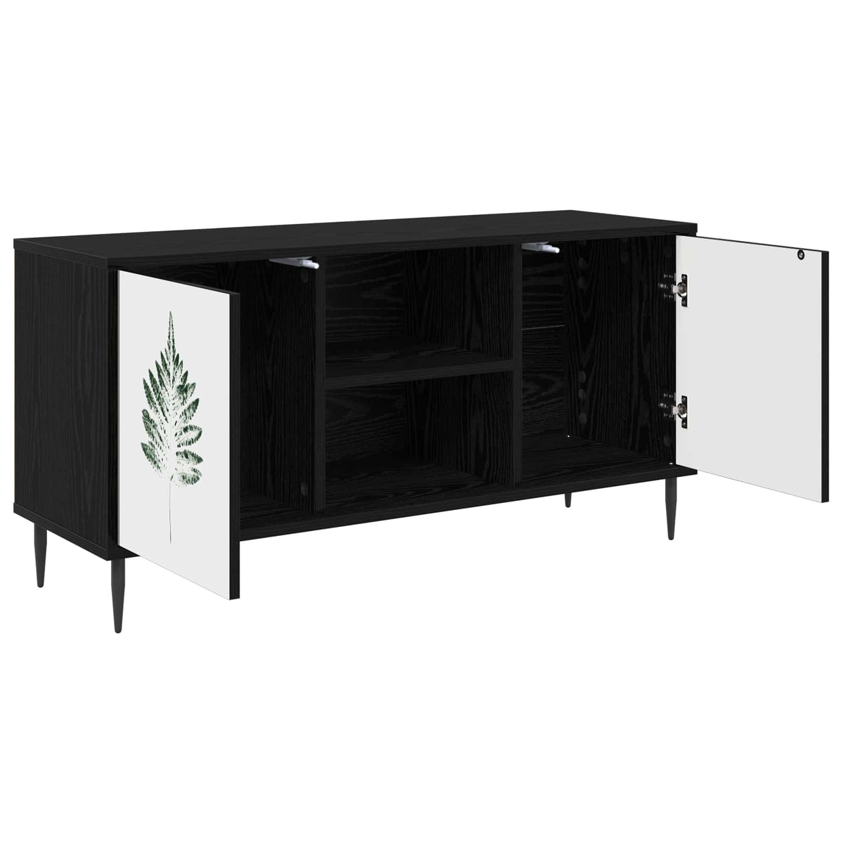 TV Cabinet BONN 102 x 33 x 51 cm Black Oak Engineered Wood Green leave print