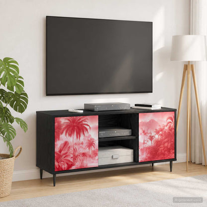 TV Cabinet BONN 102 x 33 x 51 cm Black Oak Engineered Wood Pink palm tree print