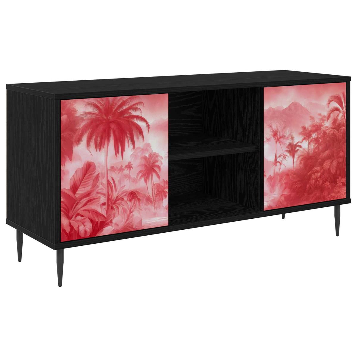 TV Cabinet BONN 102 x 33 x 51 cm Black Oak Engineered Wood Pink palm tree print
