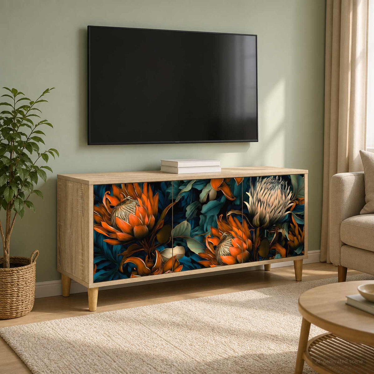 TV Cabinet BONN 102 x 33 x 50 cm Sonoma Engineered Wood Orange print