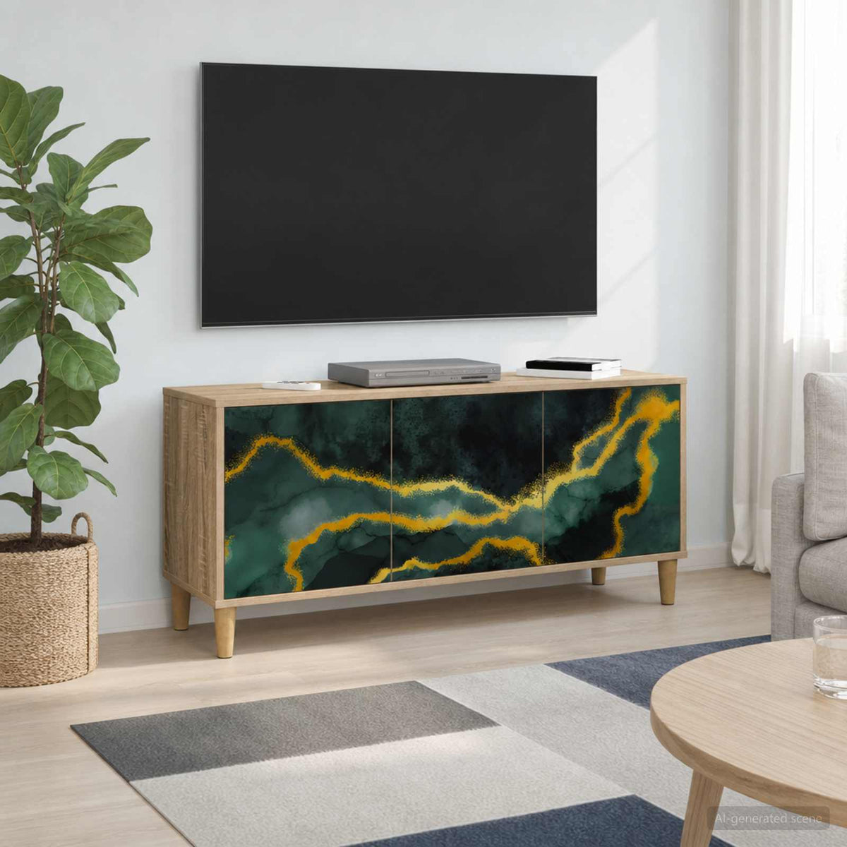 TV Cabinet BONN 102 x 33 x 50 cm Sonoma Engineered Wood Teal marble print