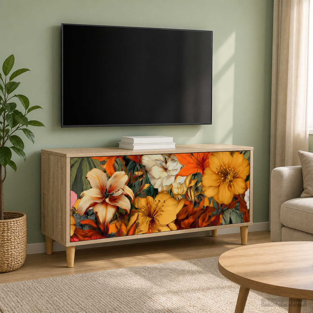 TV Cabinet BONN 102 x 33 x 50 cm Sonoma Engineered Wood Lily print
