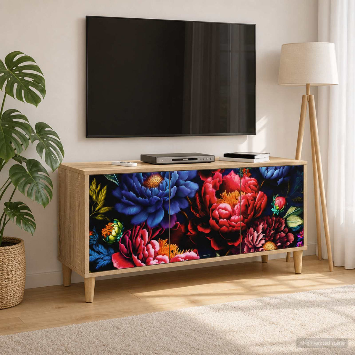 TV Cabinet BONN 102 x 33 x 50 cm Sonoma Engineered Wood Dark peony print