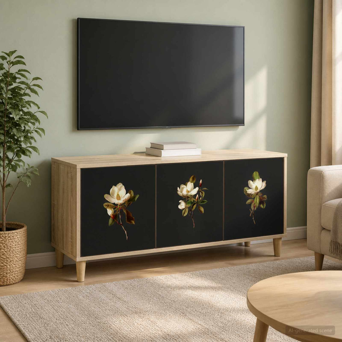 TV Cabinet BONN 102 x 33 x 50 cm Sonoma Engineered Wood Magnolia print