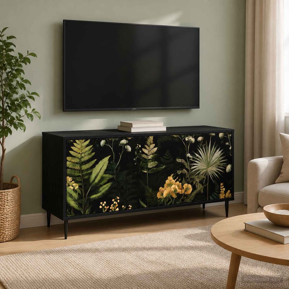 TV Cabinet BONN 102 x 33 x 51 cm Black Oak Engineered Wood Tropical jungle print