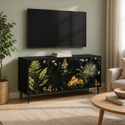 TV Cabinet BONN 102 x 33 x 51 cm Black Oak Engineered Wood Tropical jungle print