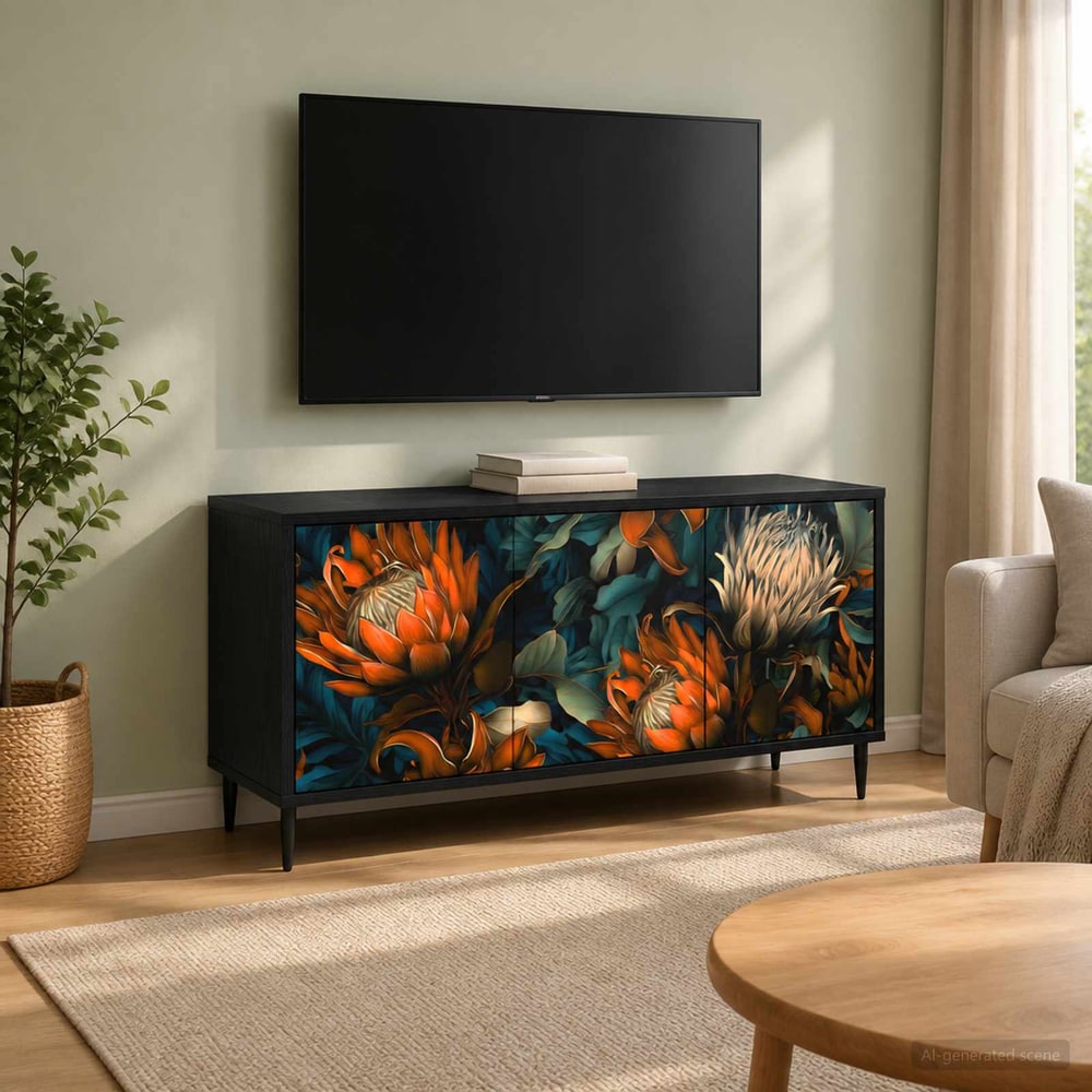 TV Cabinet BONN 102 x 33 x 51 cm Black Oak Engineered Wood Orange print