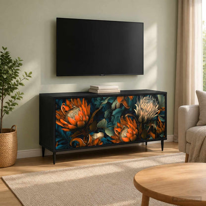 TV Cabinet BONN 102 x 33 x 51 cm Black Oak Engineered Wood Orange print