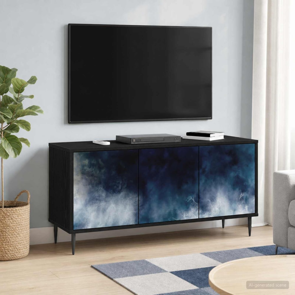 TV Cabinet BONN 102 x 33 x 51 cm Black Oak Engineered Wood Blue marble print
