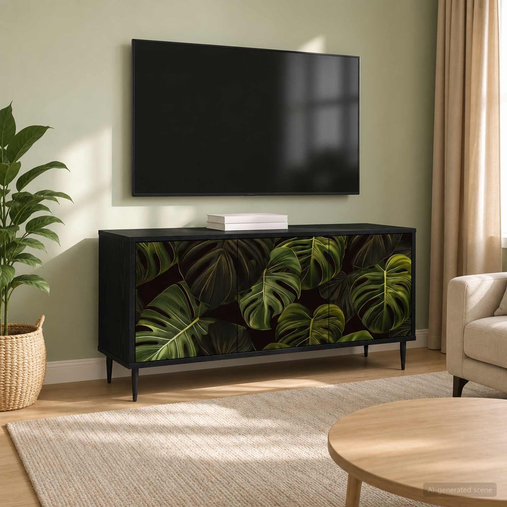TV Cabinet BONN 102 x 33 x 51 cm Black Oak Engineered Wood Palm leave print