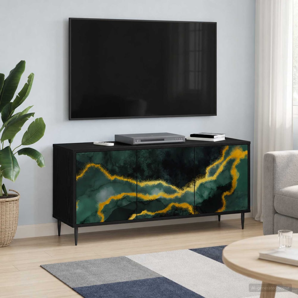 TV Cabinet BONN 102 x 33 x 51 cm Black Oak Engineered Wood Teal marble print