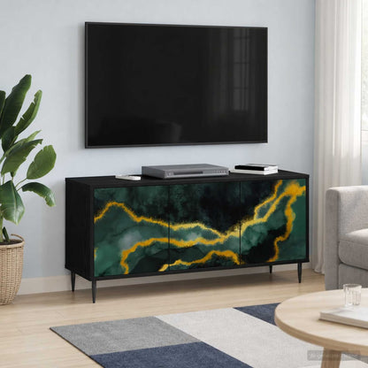 TV Cabinet BONN 102 x 33 x 51 cm Black Oak Engineered Wood Teal marble print