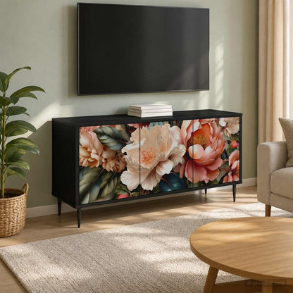 TV Cabinet BONN 102 x 33 x 51 cm Black Oak Engineered Wood Light peony print