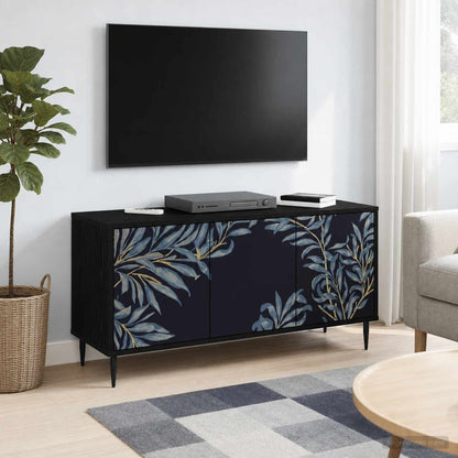 TV Cabinet BONN 102 x 33 x 51 cm Black Oak Engineered Wood Blue fern print