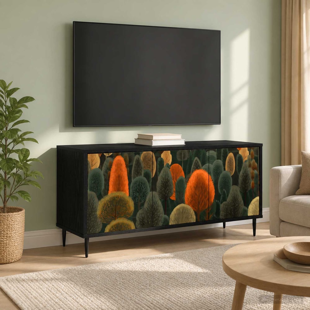 TV Cabinet BONN 102 x 33 x 51 cm Black Oak Engineered Wood Forest print