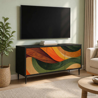 TV Cabinet BONN 102 x 33 x 51 cm Black Oak Engineered Wood Retro wave print