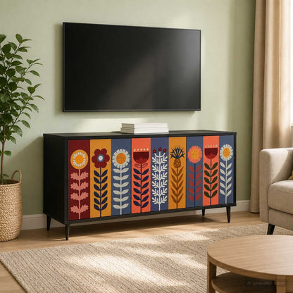TV Cabinet BONN 102 x 33 x 51 cm Black Oak Engineered Wood Sunflower print
