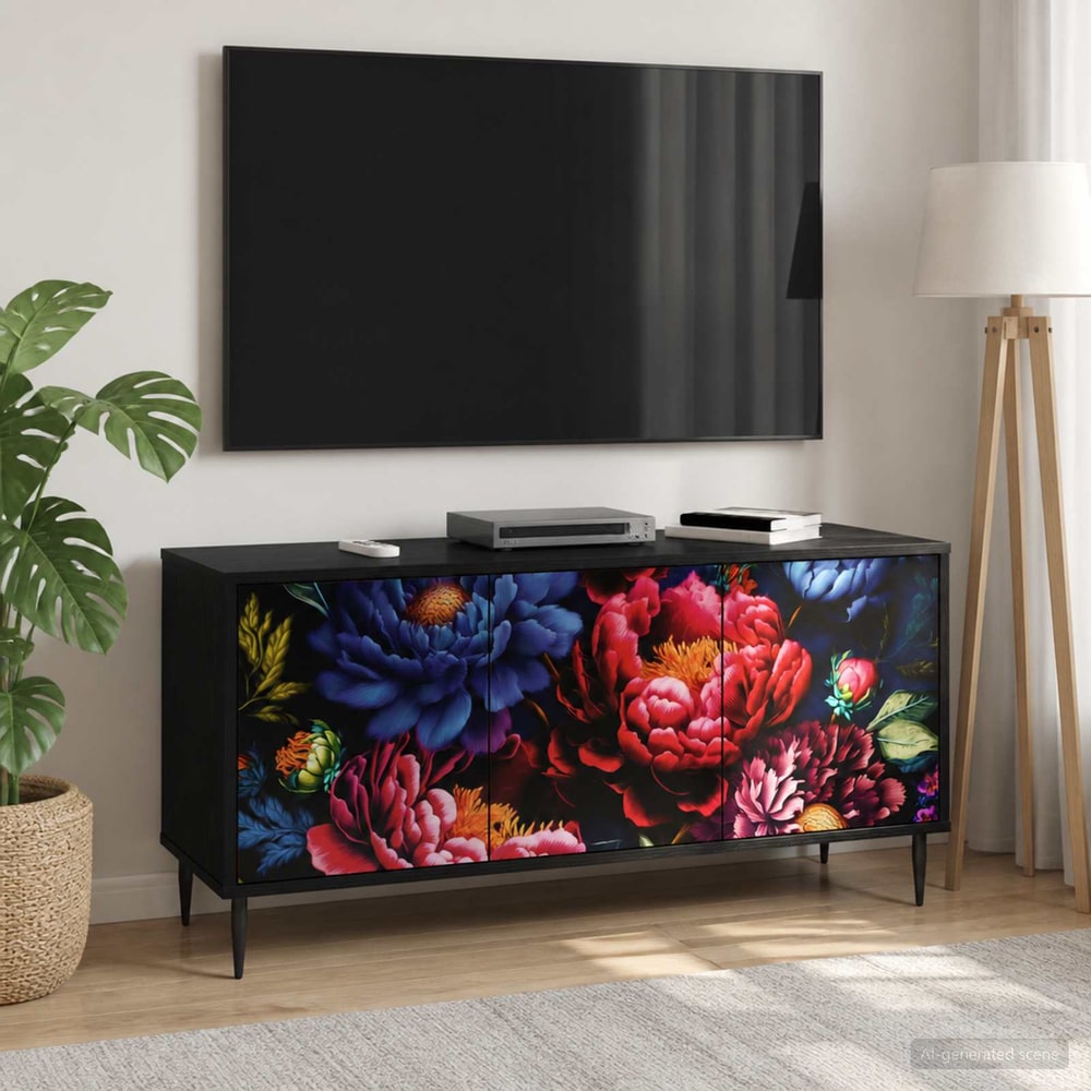 TV Cabinet BONN 102 x 33 x 51 cm Black Oak Engineered Wood Dark peony print