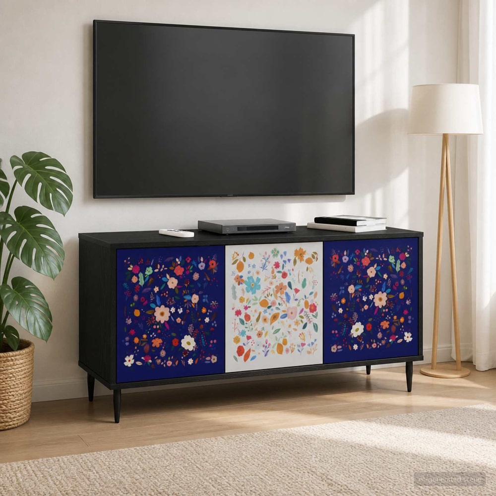 TV Cabinet BONN 102 x 33 x 51 cm Black Oak Engineered Wood Floral print