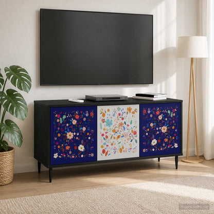 TV Cabinet BONN 102 x 33 x 51 cm Black Oak Engineered Wood Floral print
