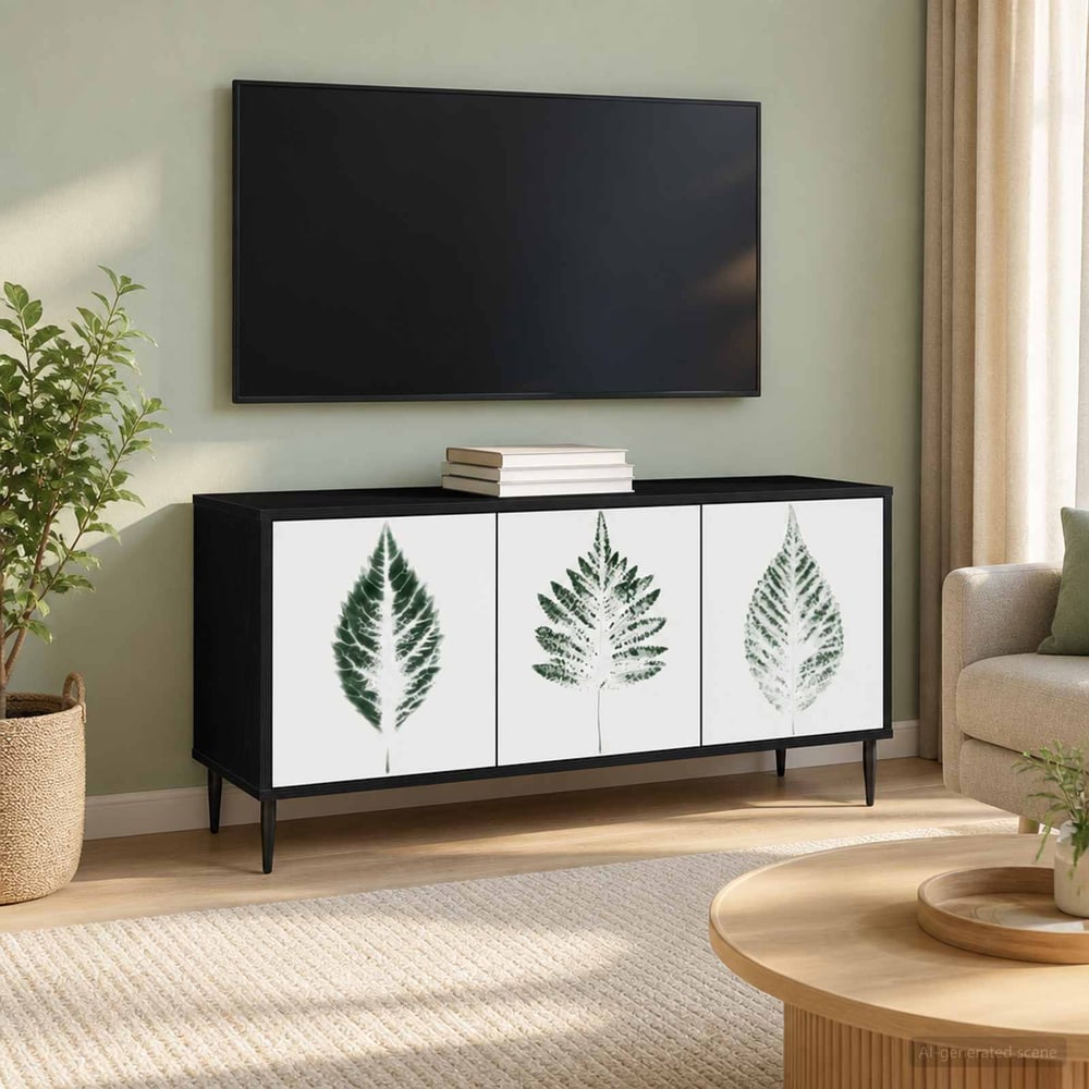 TV Cabinet BONN 102 x 33 x 51 cm Black Oak Engineered Wood Green leave print