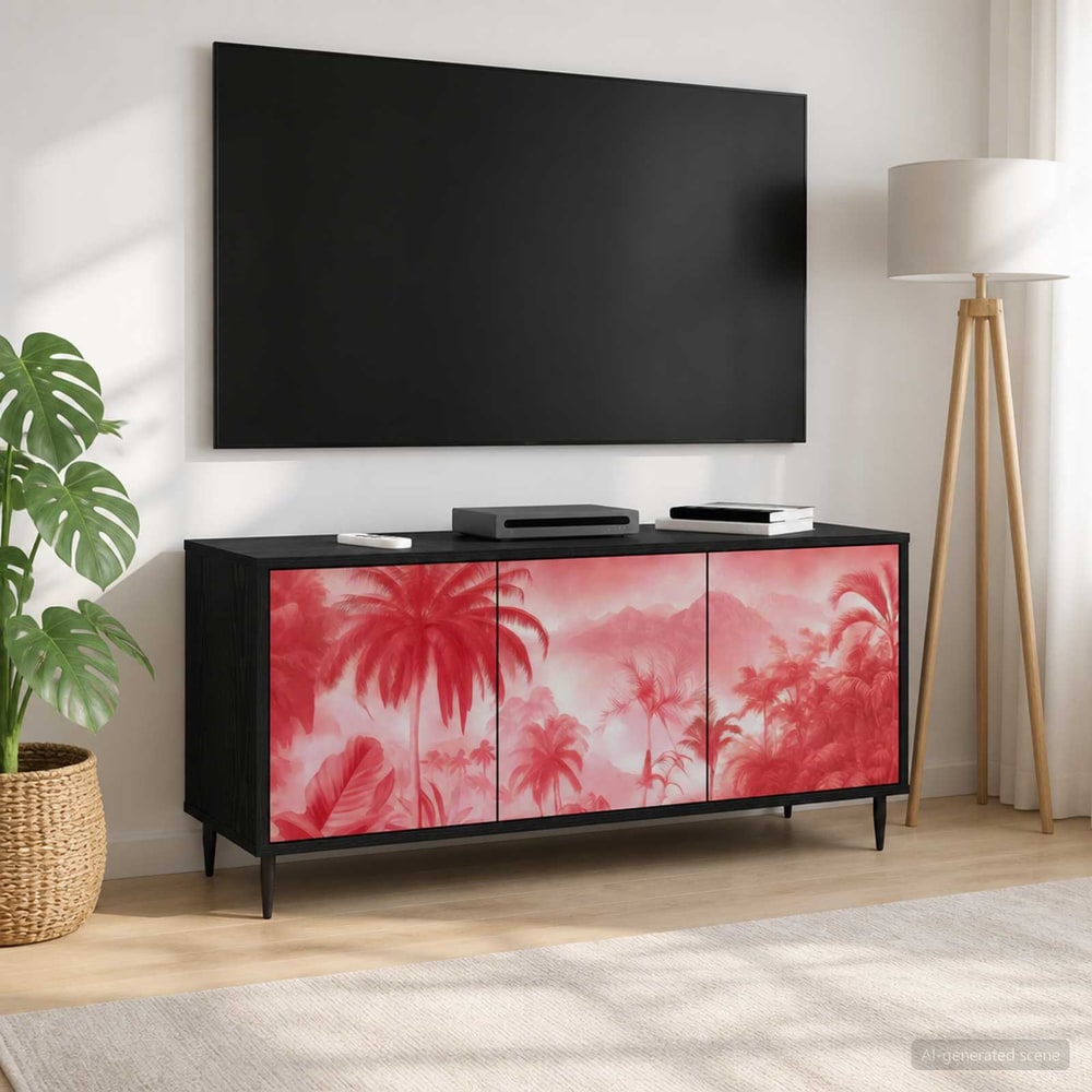 TV Cabinet BONN 102 x 33 x 51 cm Black Oak Engineered Wood Pink palm tree print