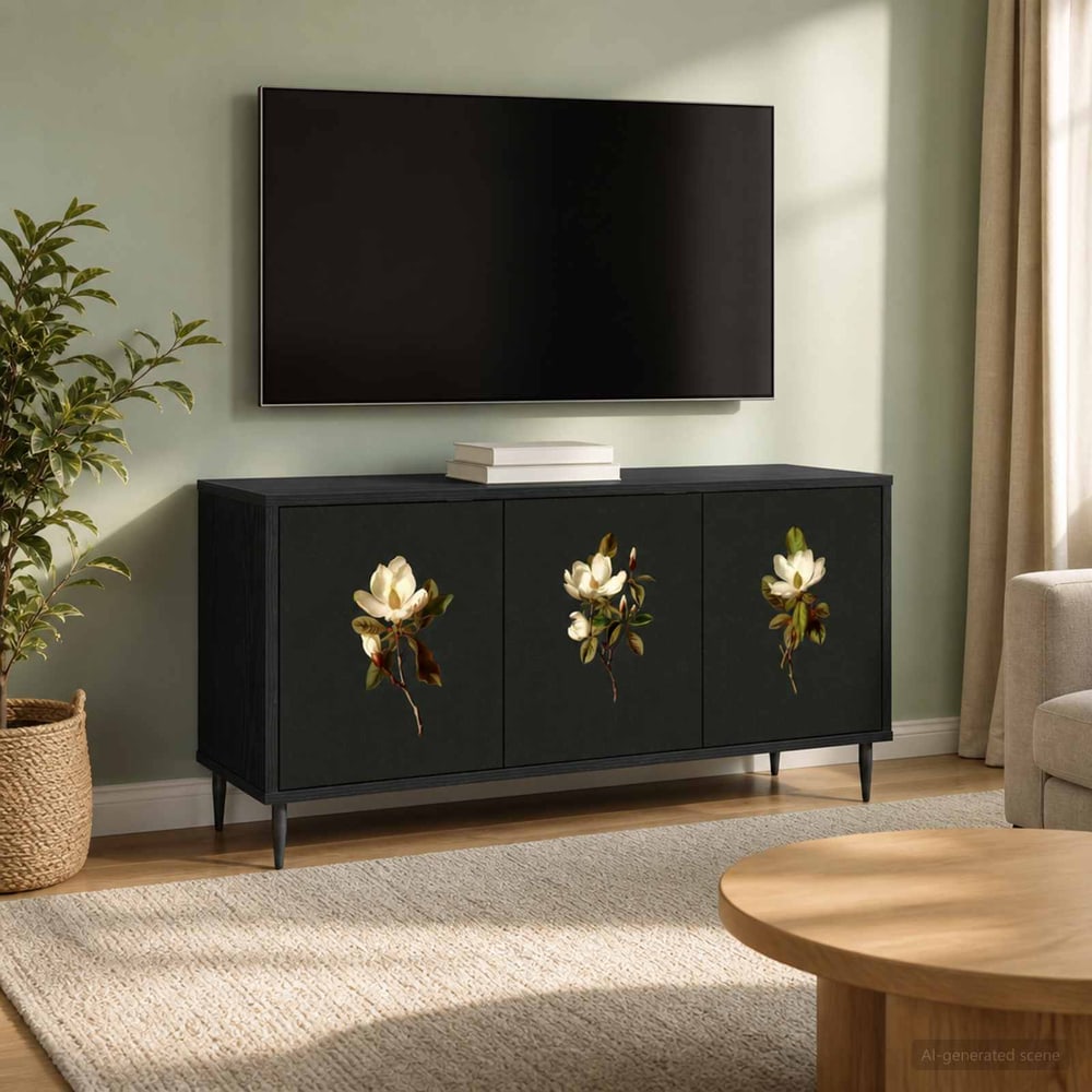 TV Cabinet BONN 102 x 33 x 51 cm Black Oak Engineered Wood Magnolia print