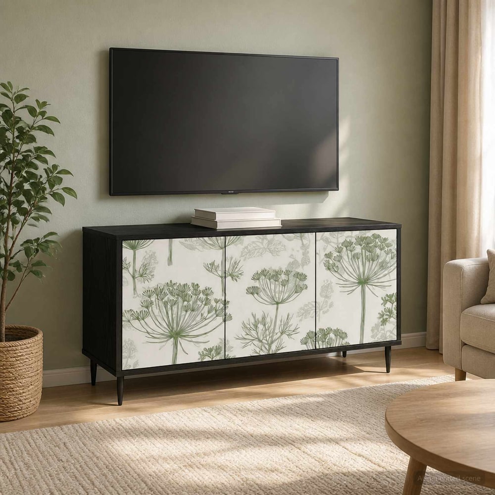 TV Cabinet BONN 102 x 33 x 51 cm Black Oak Engineered Wood Green tree print