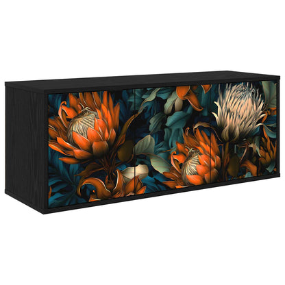 Wall-mounted TV Cabinet BONN 102 x 33 x 40 cm Black oak Orange print