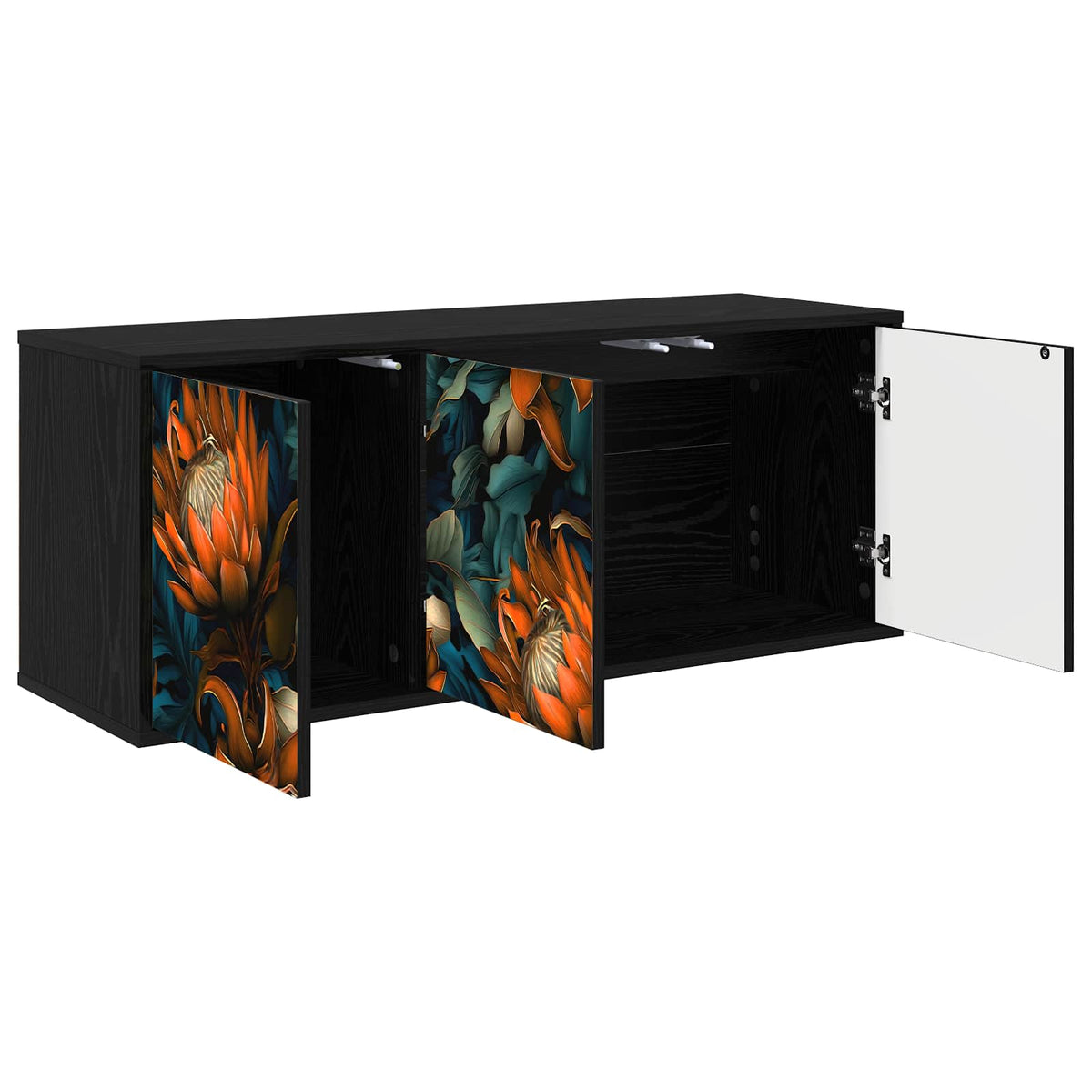 Wall-mounted TV Cabinet BONN 102 x 33 x 40 cm Black oak Orange print