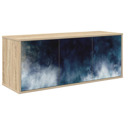 Wall-mounted TV Cabinet BONN 102 x 33 x 40 cm Sonoma oak Blue marble print