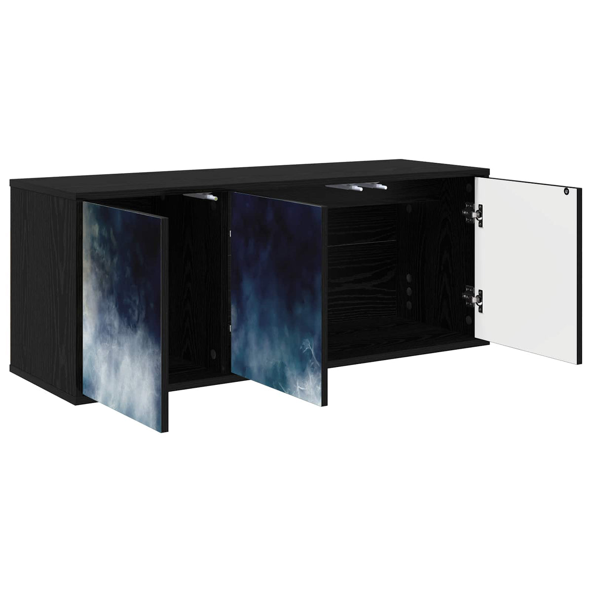 Wall-mounted TV Cabinet BONN 102 x 33 x 40 cm Black oak Blue marble print